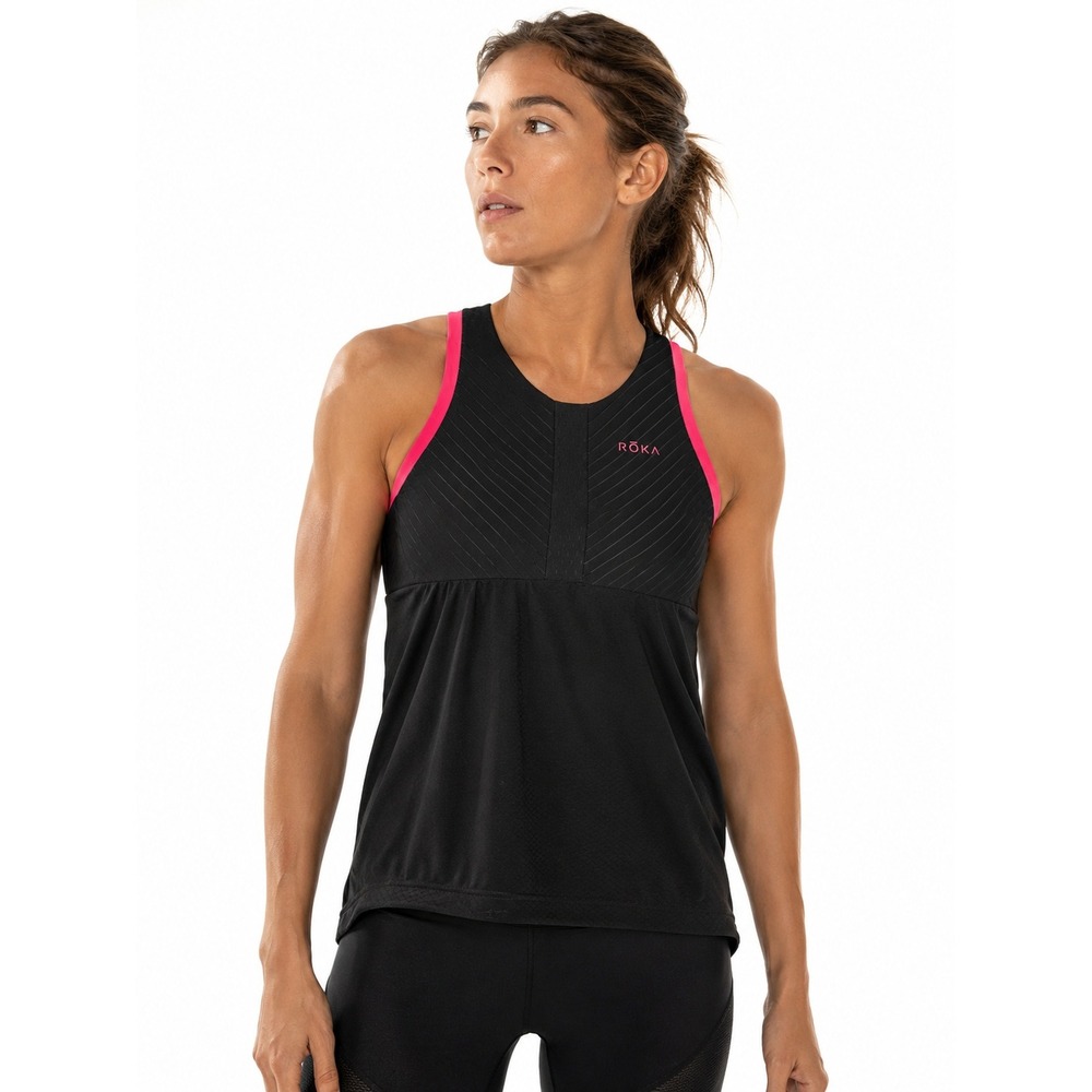 ROKA Womens Triathalon Elite Aero Tank Top M Black Pink‎ UPF Running Cycling
